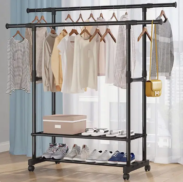 Стойка напольная для одежды черная Double-Pole shoe and hat rack 8903 фото